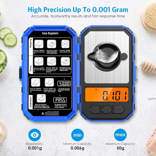 Miniatura 2 de AMIR Báscula digital de miligramo de 1.76 oz/0.00 oz, báscula portátil de joyería, báscula electrónica de bolsillo de alta precisión, LCD