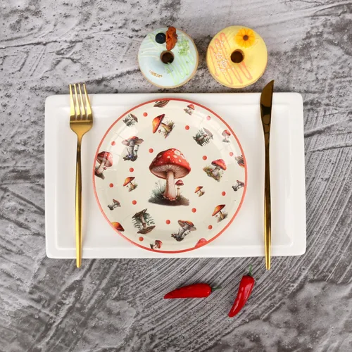 Miniatura 4 de 50 platos de papel desechables, 7 pulgadas, platos de postre de hongos rojos para primavera y verano, bosque, salvaje, vibrante, setas, decoraciones