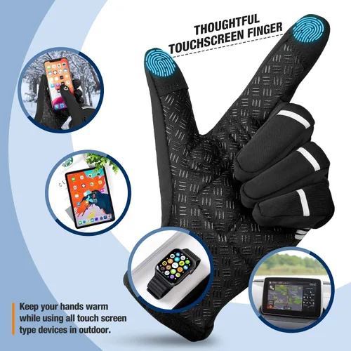 Miniatura 2 de Hikenture. Guantes de ciclismo de invierno, para hombres y mujeres. Guantes térmicos para bicicleta con dedos completos, para pantallas táctiles