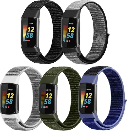 Miniatura 11 de Correas de reloj de nailon compatibles con Fitbit Charge 6/Charge 5, paquete de 5 correas de repuesto ajustables suaves y transpirables para Charge