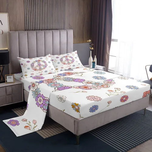 Miniatura 9 de Feelyou Juego de sábanas de flores hippie retro, tamaño individual, juego de sábanas de mariposa para niños y adolescentes, decoración de los años