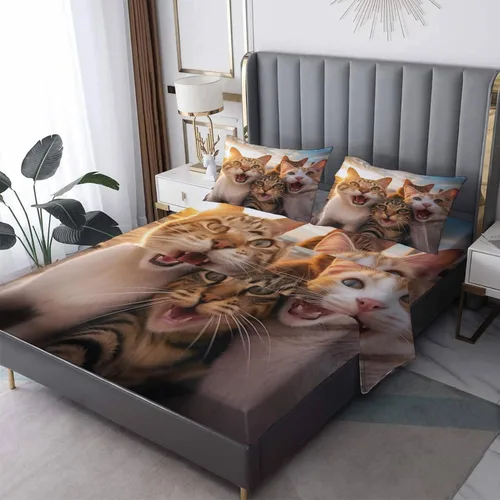 Miniatura 7 de Sábanas de bulldog francés tamaño King, sábanas de nube, sábanas y fundas de almohada estampadas de 4 piezas, sábana bajera ajustable de microfibra