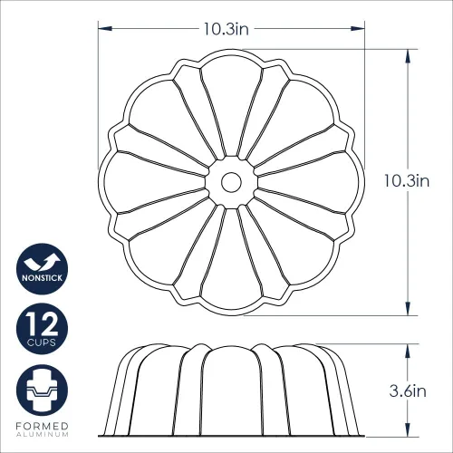 Miniatura 4 de Nordic Ware Molde Bundt Formado, 12 Tazas, Blanco Glaciar