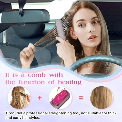 Miniatura 5 de Cepillo alisador de pelo, cepillo portátil para mujeres, mini peine alisador para el cuidado del cabello de viaje, 9600 mAh recargable, peine