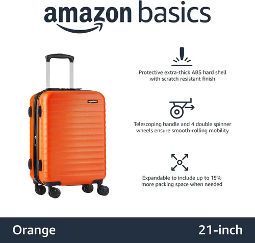 Miniatura 2 de Tienda Basics Equipaje de maleta expandible con ruedas rígidas, Naranja, Spinner