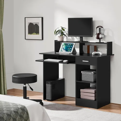 Miniatura 9 de Yaheetech Escritorio de Computadora de Madera para Casa y Oficina con Cajones y Bandeja Extraíble para Teclado, Escritorio de Estudio y Escritura