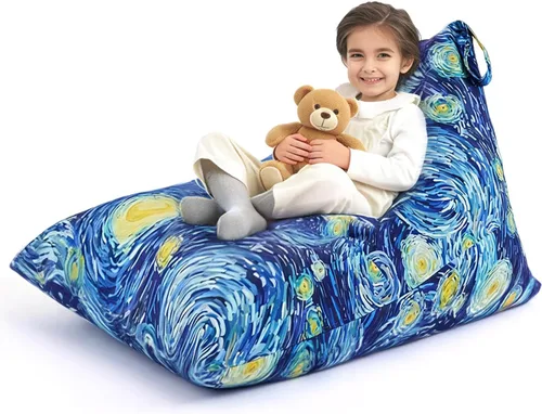Miniatura 10 de Funda para puf de almacenamiento de animales de peluche para niños, adolescentes (sin relleno) 250 L, lavable, funda grande para puf para organizar