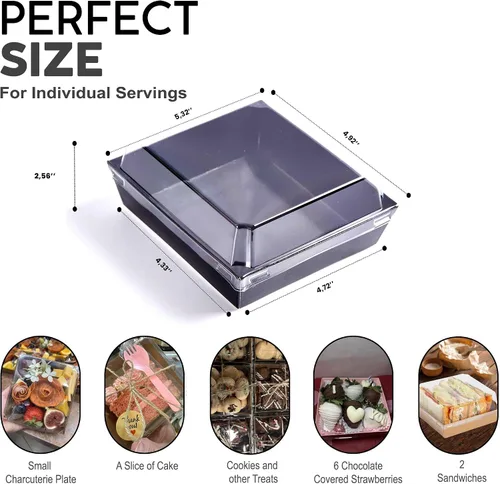 Miniatura 4 de Paquete de 100 cajas de embutidos de 5 pulgadas con tapas transparentes y tenedores – Tabla de papel individual para llevar con tapa, recipientes