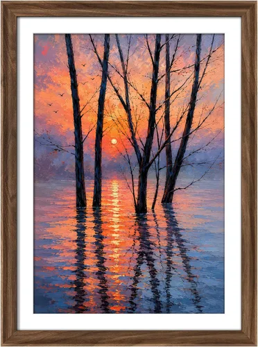 Miniatura 240 de MUDECOR Lienzo enmarcado prémium para pared, pinos nevados en bosque de invierno, ilustraciones modernas, arte contemporáneo, escénico, divertido