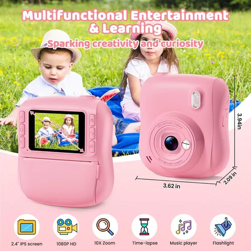 Miniatura 3 de Cámara de impresión instantánea para niños, regalos de Navidad y cumpleaños para niños y niñas de 3, 4, 5, 6, 7, 8, 9, 10, 11, 12 años, videocámara