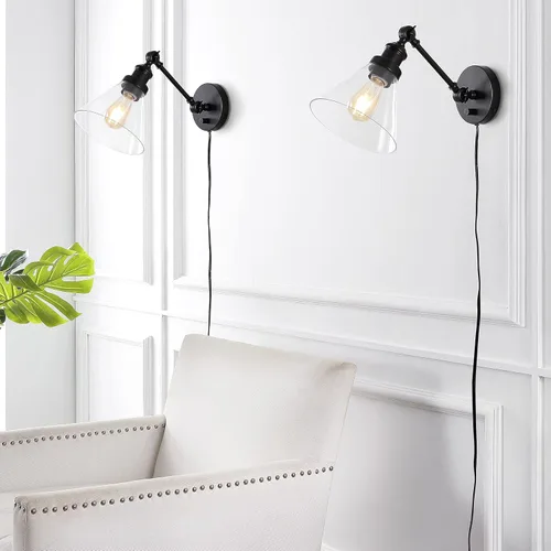 Miniatura 2 de JONATHAN Y Aplique de pared LED ajustable de níquel de 8 pulgadas, lámpara de pared enchufable con interruptor de atenuación, pantalla de vidrio