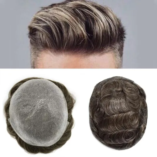 Miniatura 26 de FNY HAIR - Tupé para hombres, sistema de cabello humano, piel ultrafina, PU con bucle en V, prótesis de cabello natural para hombres, #1B05 1B# OFF