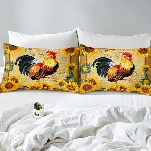 Miniatura 5 de Juego de ropa de cama de gallo estilo granja, tamaño Queen, funda de edredón de girasol amarillo para niños, niñas y adolescentes, funda de edredón