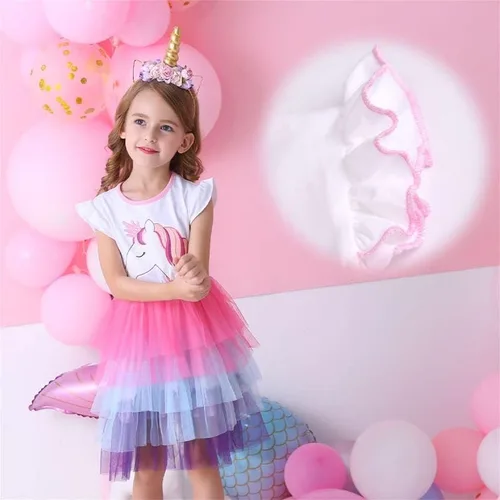 Miniatura 6 de VIKITA Vestido de verano para niña de flores, sin mangas, de poliéster, tutú para niñas de 3 a 7 años, hasta la rodilla