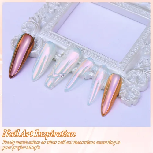 Miniatura 4 de FNNZ Chrome Nail Powder, Aurora Mirror Effect Unicorn Chrome Nail Powder, Mermaid Nail Chrome Powder for Nail Art Decoration, Light-Changing Pigment