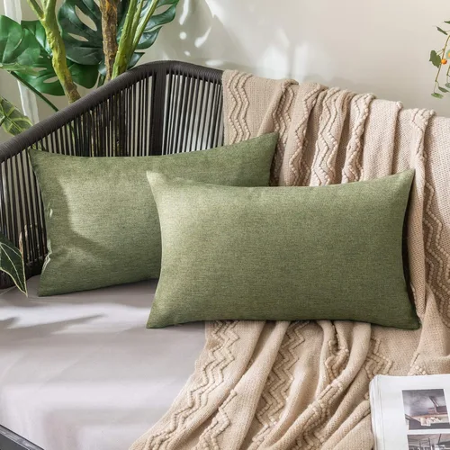 Miniatura 37 de MIULEE Paquete de 2 fundas decorativas para almohadas de exterior, sólidas, impermeables, de lino sintético, estilo granja de jardín, fundas de Óxido
