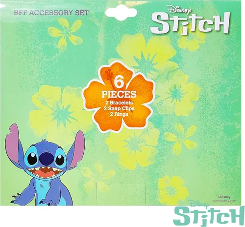 Miniatura 8 de LUV HER Disney Stitch Girls BFF - Juego de 6 piezas de joyero de juguete con 2 anillos, 2 pulseras de cuentas y pinzas para el cabello a presión a