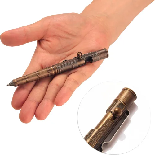 Miniatura 2 de SMOOTHERPRO Bolígrafo de acción de perno de latón macizo con clip de acero inoxidable, nodo de bambú para temblor, parkinson, artritis, oficina
