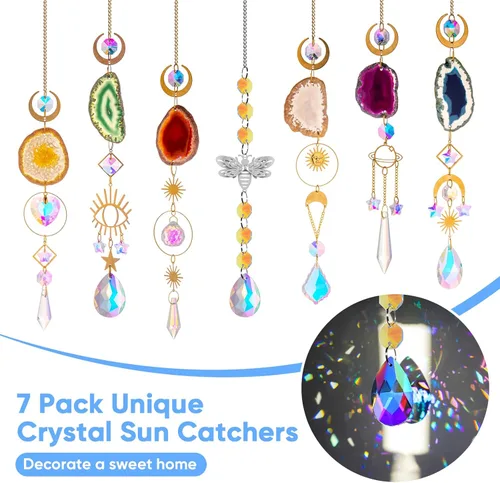 Miniatura 3 de 7 PIEZAS Atrapasoles de Cristal, Atrapasoles Colgantes con Luz de Cristales, Atrapasoles de Ventana para Interiores con Colgantes de Prisma, Rodajas