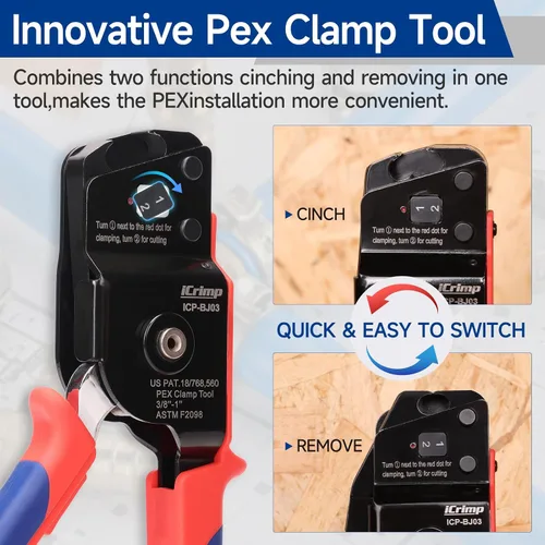 Miniatura 6 de iCrimp Kit de Herramienta de Pinza para Tubería PEX de Una Mano, Herramienta de Crimpado PEX con Función de Remoción para Anillos de Abrazadera