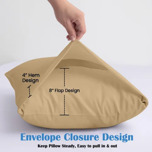 Miniatura 4 de Comfort Beddings Juego de 4 fundas de almohada estándar, 100% algodón orgánico, 600 hilos, fundas de almohada de algodón marrón de alta calidad