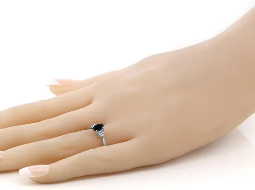 Miniatura 4 de Gem Stone King Anillo de compromiso de oro blanco de 14 quilates con piedra natal y diamantes blancos Forma ovalada de 0.236 x 0.157 pulgadas