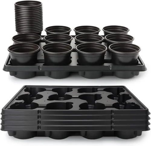 Miniatura 12 de RooTrimmer Bandejas redondas de 12 celdas para macetas de semillero gruesas y duraderas, bandejas de transporte para sostener macetas de 4 pulgadas