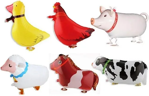 Borang Paquete de 6 globos de animales que caminan con animales de granja, fiesta de cumpleaños, decoración de fiesta de barbacoa (piñón, pato,
