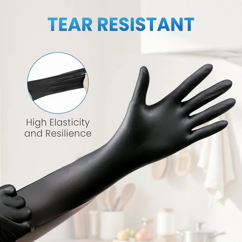 Miniatura 7 de Guantes de nitrilo Borje grandes, 100 guantes desechables, negros, sin látex y sin polvo, para examen médico, aptos para alimentos, limpieza, cocina