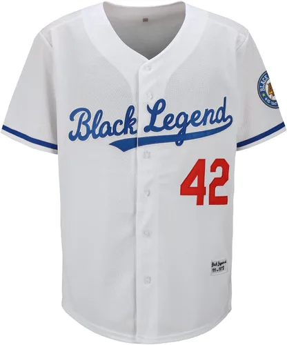 Miniatura 2 de Dabuliu Camiseta de béisbol retro Black Legend 42 para hombre, parches bordados, camisetas hipster hip hop cosidas
