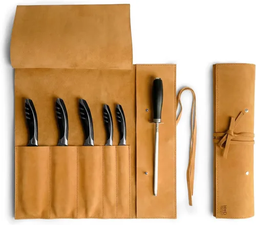 Miniatura 14 de Estuche de cuero rústico para cuchillos, bolsa duradera para cuchillos de chef para chefs profesionales, bolsa de rollo de cuchillos, funda