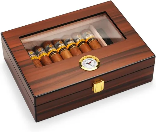 Miniatura 10 de Bald Eagle Humidor de puros, caja superior de vidrio con higrómetro humidificador, caja de madera de cedro de escritorio hecha a mano con capacidad
