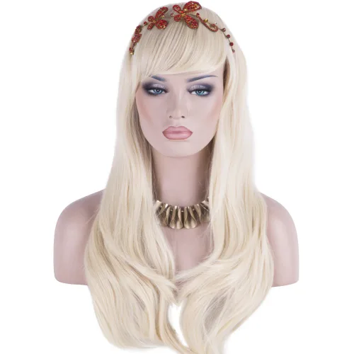 Miniatura 2 de 28 pulgadas, peluca larga resistente al calor, pelo ondulado, mujeres, peluca cosplay, Rubio claro