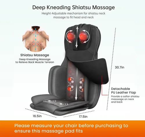 Miniatura 2 de SNAILAX - Masajeador Shiatsu para espalda con calor, almohadilla de masaje para silla de amasamiento 3D, masajeador para cuello y espalda