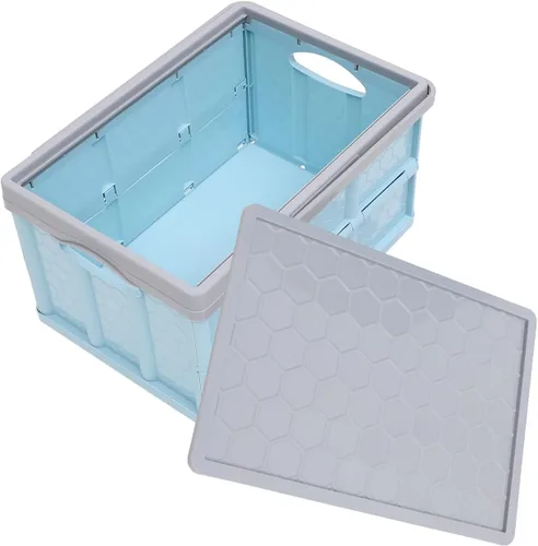 Miniatura 8 de Contenedores de almacenamiento plegables con tapas, cajas plegables de plástico apilables de 30 L, caja de almacenamiento de plástico apilable Rosa