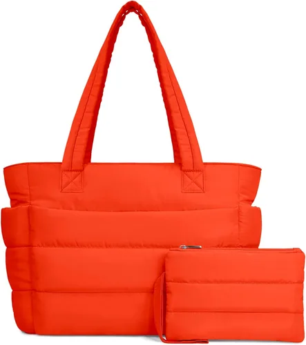 Miniatura 34 de TOPDesign Bolsa Tote Acolchada para Mujer, Bolso de Mano Ligero Inflado con Compartimentos, Bolsa de Hombro Acolchada para Trabajo, Viajes, Gimnasio