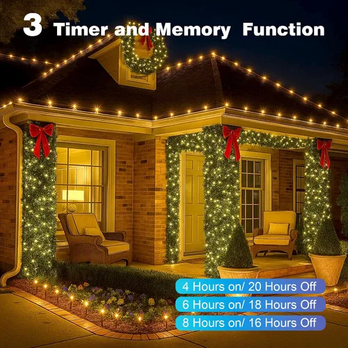 Miniatura 5 de Luces de Navidad de 400 LED de 131 pies, IP67 impermeables, luces Christmastree con 8 modos, control remoto, 3 temporizadores y función de memoria