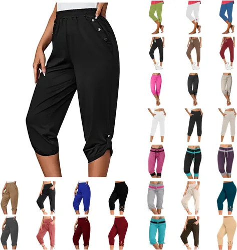 Miniatura 91 de Pantalones capri para mujer, estilo casual, de verano, elásticos, de cintura alta, pantalones de yoga, ajuste atlético, pantalones deportivos