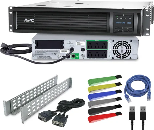 APC UPS inteligente de 1500 VA con SmartConnect, batería de respaldo de UPS de montaje en rack, Sinewave, AVR, 120 V (SMT1500RM2UC) + cable de red +