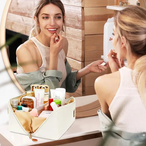 Miniatura 8 de Regalos de cumpleaños para mujeres y adolescentes, juego de bolsas organizadoras de maquillaje con iniciales personalizadas, bolsa de cosméticos