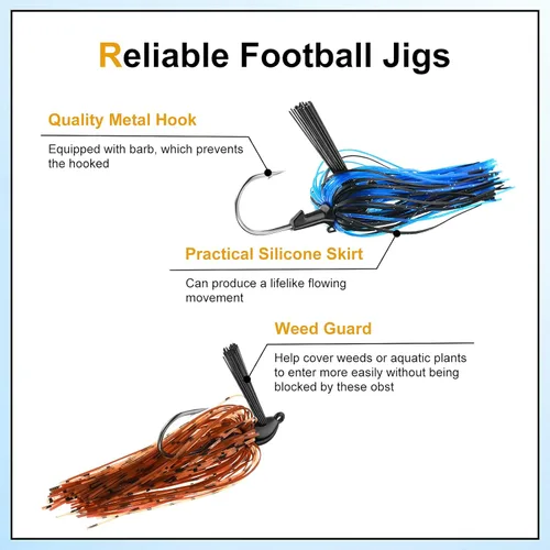 Miniatura 3 de Sumind Juego de 8 piezas de plantillas de pesca de lubina, plantilla de fútbol sin hierbas, kit de cabeza de fútbol de metal, faldas de silicona