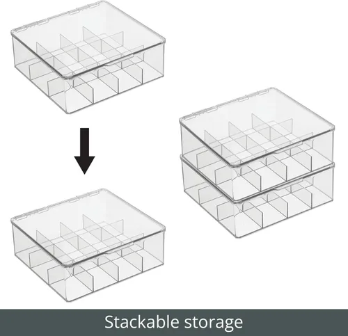 Miniatura 4 de mDesign Organizador de cocina de plástico, práctica caja de almacenamiento con 12 compartimentos y tapa con bisagras, caja de almacenamiento