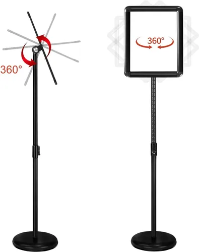 Miniatura 3 de Soporte ajustable para letreros de pedestal, soporte para póster de aluminio, marco abierto para 8.5 x 11 pulgadas con base redonda pesada, muestra