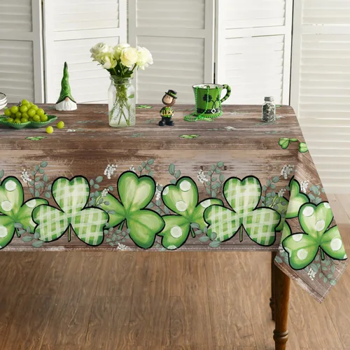 Miniatura 9 de Horaldaily Mantel rectangular del Día de San Patricio de 52 x 70 pulgadas, mantel lavable de eucalipto de trébol a cuadros de búfalo para decoración