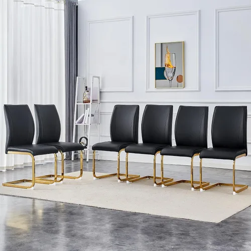 Miniatura 16 de Juego de 6 sillas de comedor modernas, de piel sintética, con respaldo alto, elegantes sillas sin brazos con tubo en forma de C, patas de metal