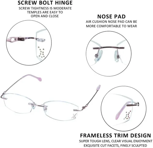 Miniatura 2 de VisionGlobal Lentes de lectura con bloqueo de luz azul sin montura con lente personalizada que reducen la fatiga ocular con diamantes elegantes