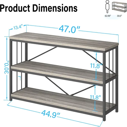 Miniatura 2 de LVB Mesa de Entrada Estilo Granja, Mesa Consola de Metal y Madera para Pasillo, Mesa de Sofá Rústica Industrial con Estante de Almacenamiento de 3