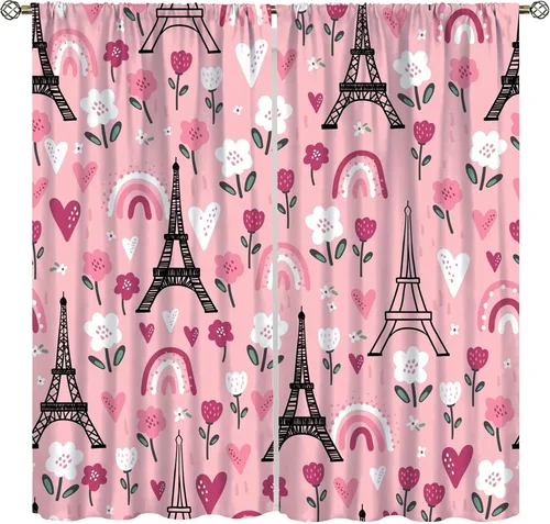 Miniatura 12 de Cortinas opacas con diseño de torre de París, diseño romántico de torre Eiffel, lavanda, decoración del hogar, dormitorio, sala de estar, cocina