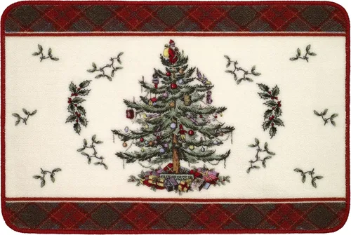 Spode - Alfombra de baño, alfombra de baño de algodón, decoración de baño navideño, colección tartán de árbol de Navidad