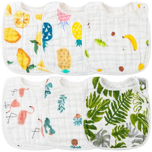 Miniatura 22 de Zainpe 6 piezas de baberos de algodón de muselina con broches para bebé con patrón de conejo, oso, oveja, pañuelos para babero suaves, absorbentes